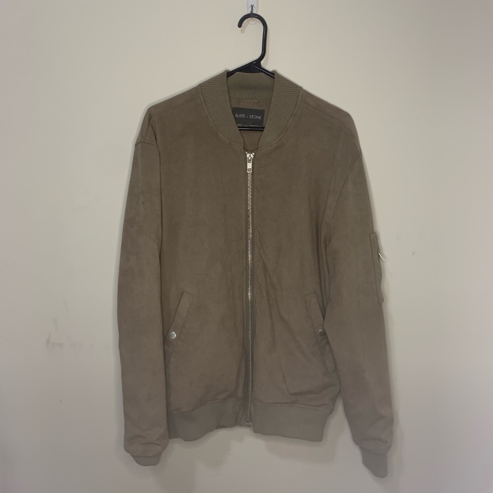 Slate and stone tan bomber jacket
